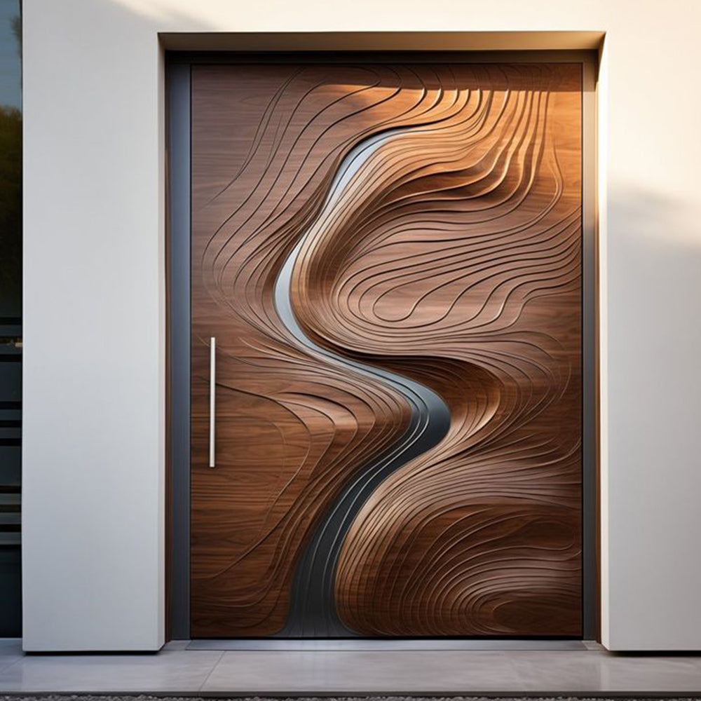 Residential High End Custom Design Modern 3D Carving Solid Wooden Exterior Villa Entry Door for Houses Front Door Wood