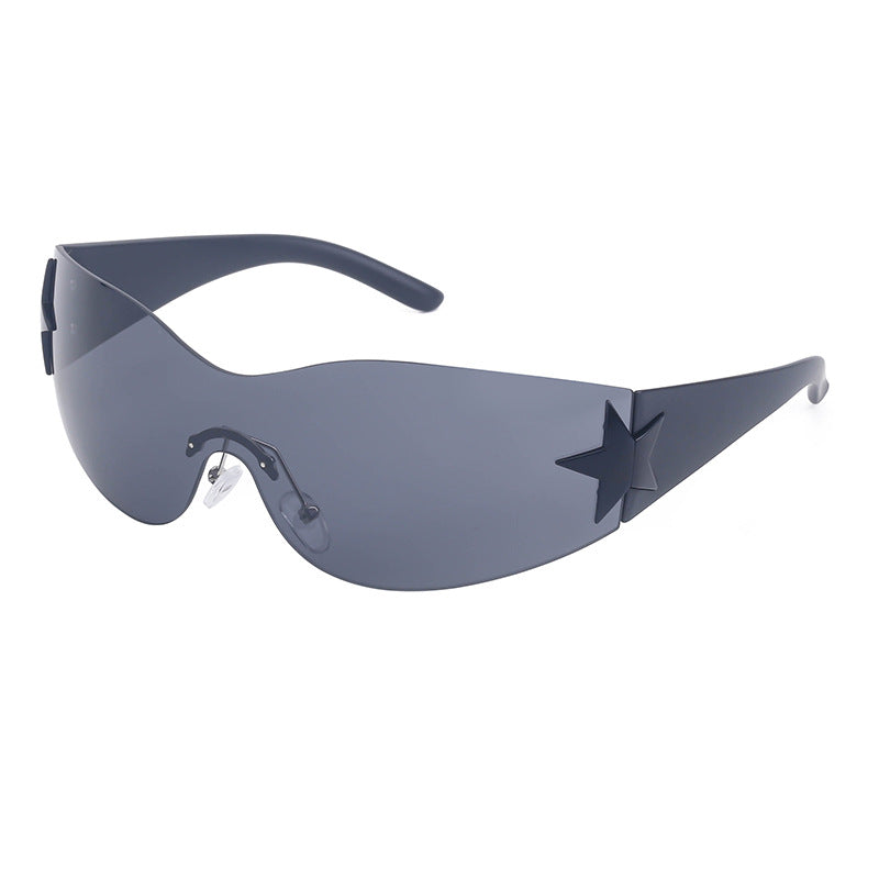 European and American retro rimless sunglasses for women y2k Personalized Five-Pointed Star One-Piece Sunglasses for Men Cycling Glasses Wholesale