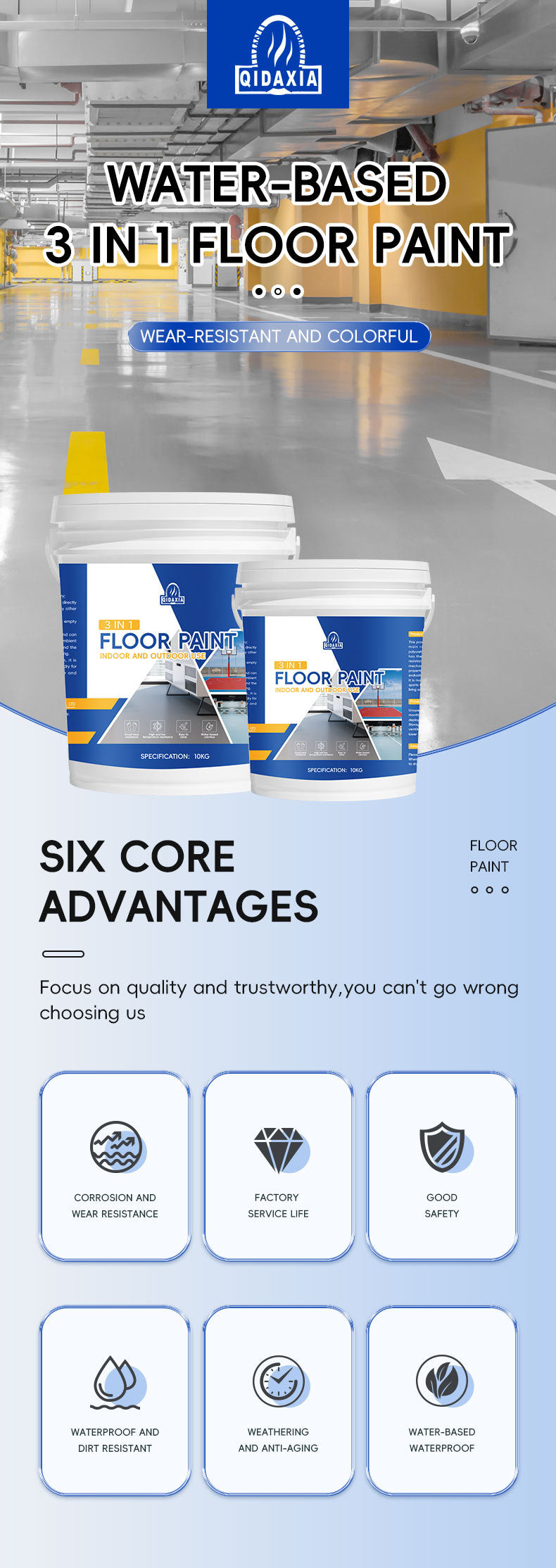 Home Floor Paint Three-in-One Epoxy Floor Paint Cement Floor Water-Based High Solid Wear-Resistant Resin Southeast Asia Environmental Protection