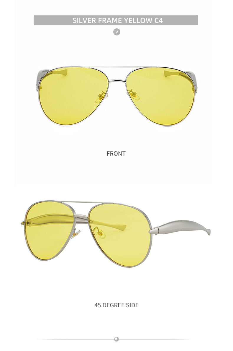 Toad-shaped Metal Sunglasses2025New Retro Plain Sunglasses High-End Feel Women Street Style Trendy Sunglasses