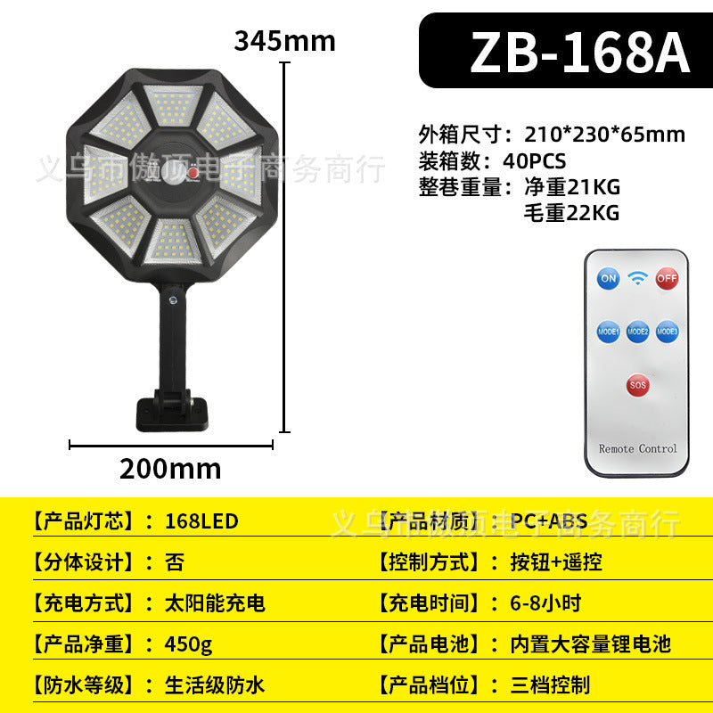 New Solar Light Outdoor Courtyard Human Body Sensing Street Light Remote Control Wall Light Waterproof Garden Garage Light