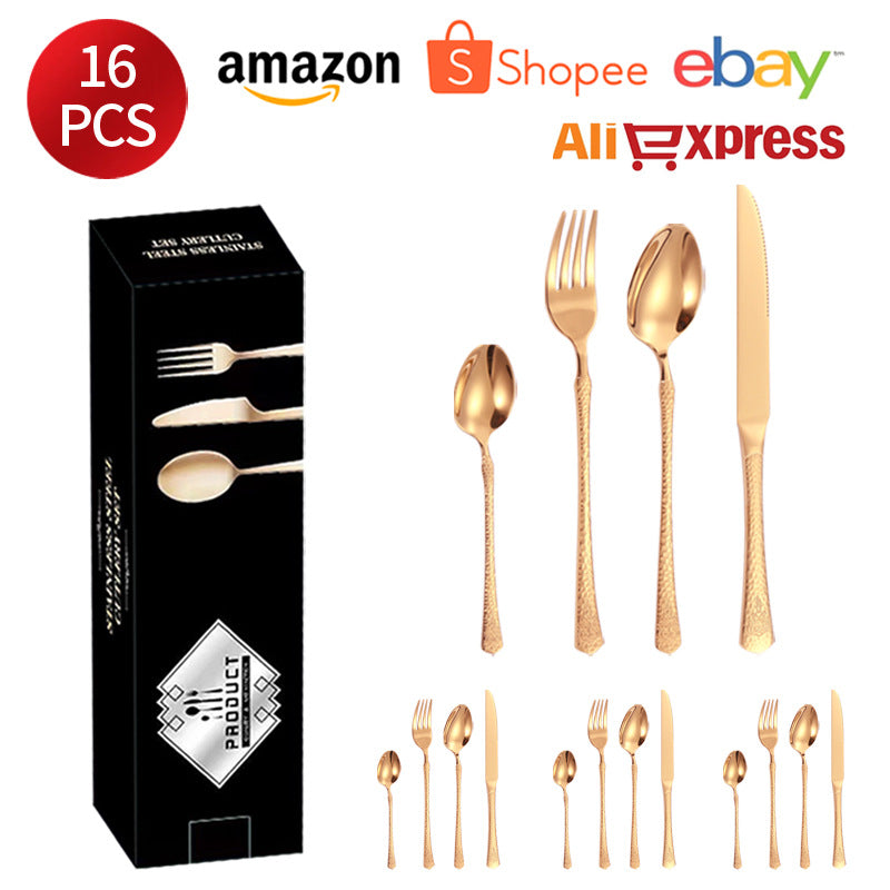 Stainless Steel Tableware Hotel Restaurant Crown Hammered Knife Fork Spoon24Set of Western Steak Knives and Forks