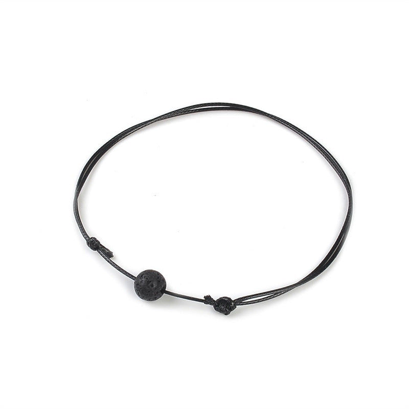 Men's Wax Thread Braided Necklace Stretchable Minimalist Niche Jewelry Set Clavicle Chain Volcanic Stone Braided Necklace