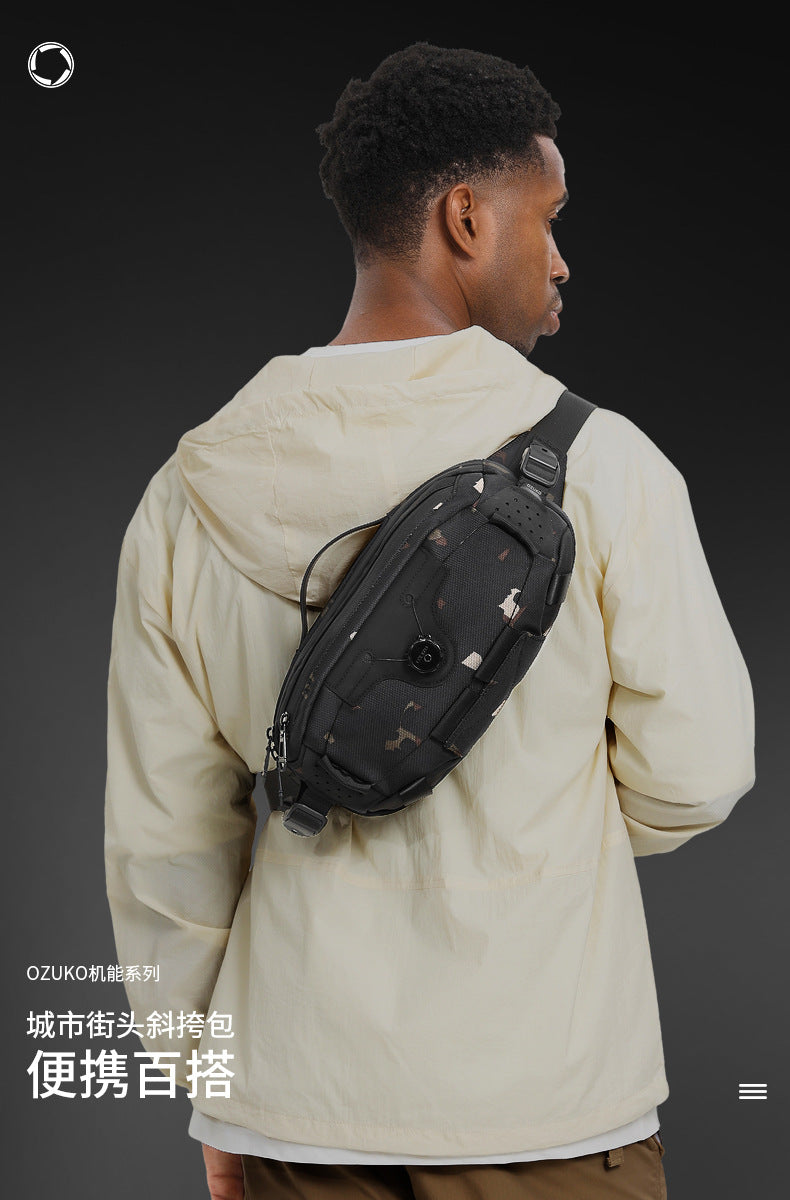 OZUKO Men's Chest Bag Crossbody Waist Bag Multifunctional Tactical Waterproof Portable Outdoor Cycling Trendy Brand High-end Bag