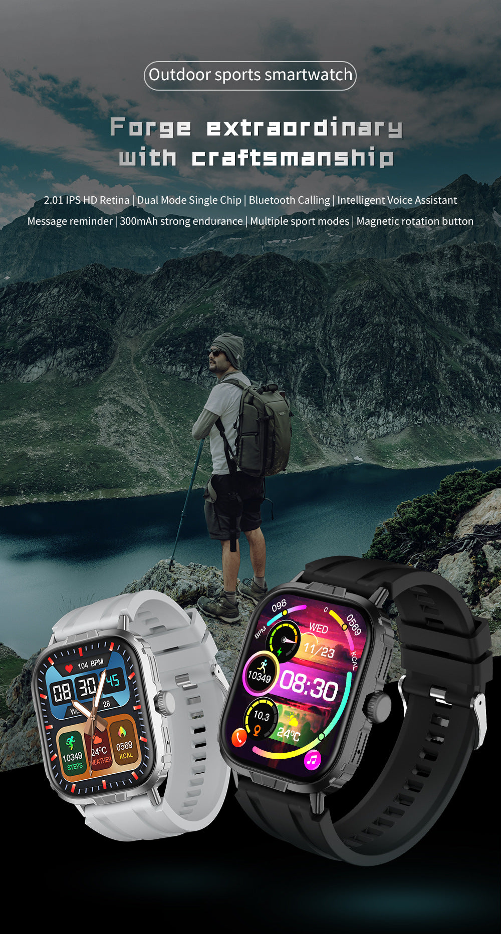 M106Smart Watch2.01inch Bluetooth Call True Heart Rate Pedometer Sleep Depth Waterproof Three-Proof Sports