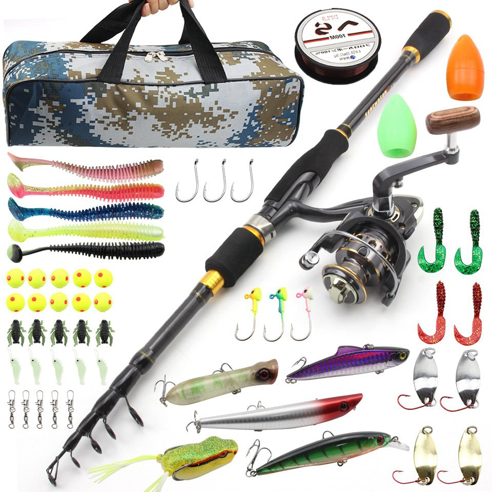 Wholesale Retractable Lure Rod Set Straight Handle Lure Spinning Reel Lure Bait Combination European and American Popular Fishing Gear