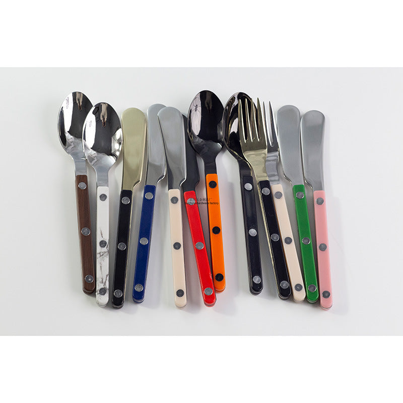 304Mirror Western Tableware Set ABS Handle Butter Knife Fork Spoon Clip Handle Steak Dessert Spoon Fork Plastic Handle