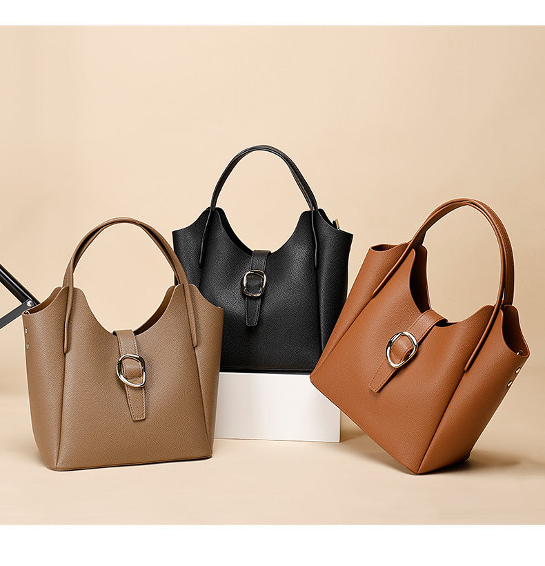 Genuine Leather2024New Summer Trend Commuter Handheld Basket Bag for Women, Niche Versatile Shoulder Crossbody Bag