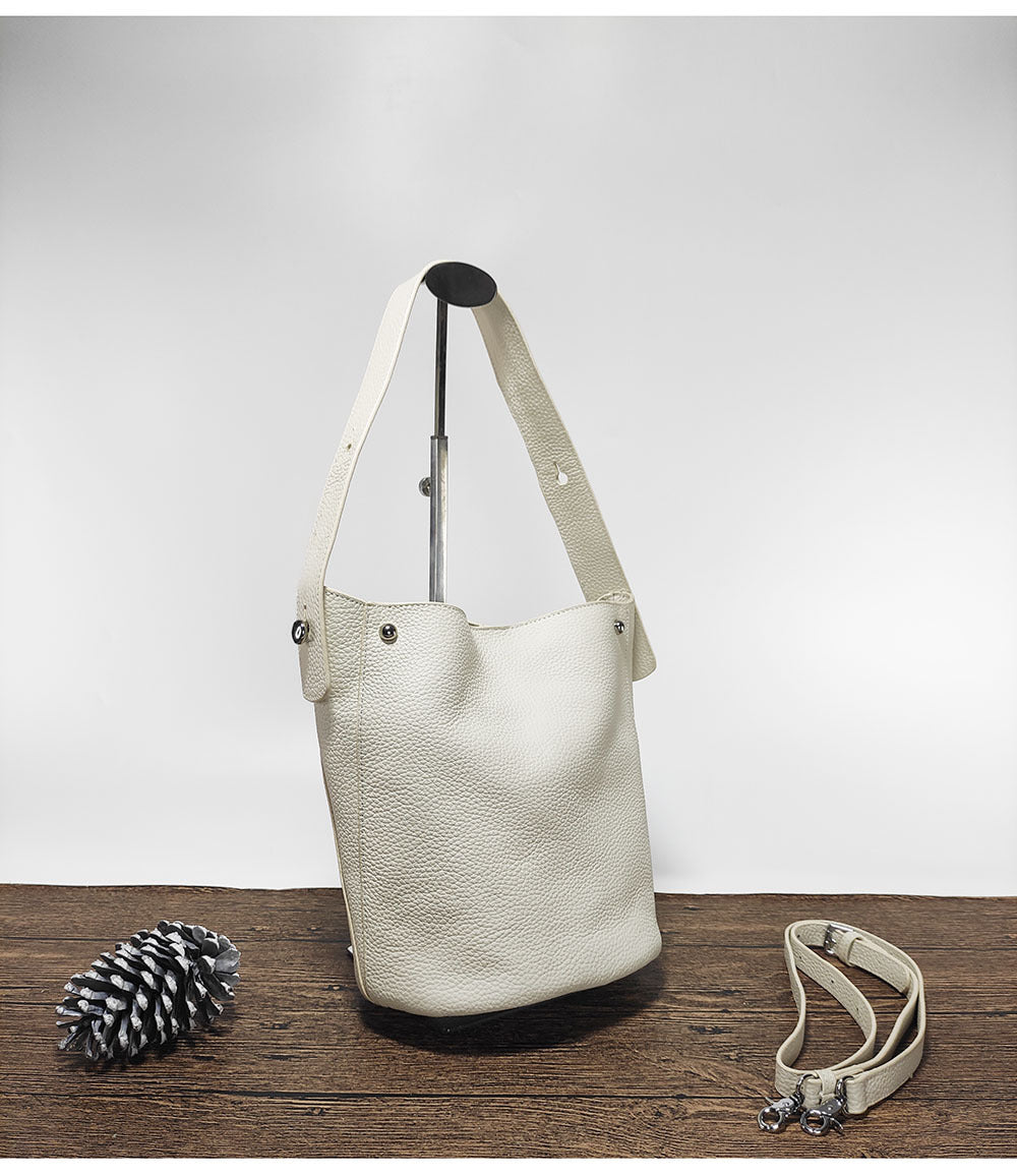 Guangzhou Genuine Leather Women's Bag Large Capacity Tote Bag Top Layer Cowhide Bucket Bag Handheld Shoulder Crossbody Bag Trendy