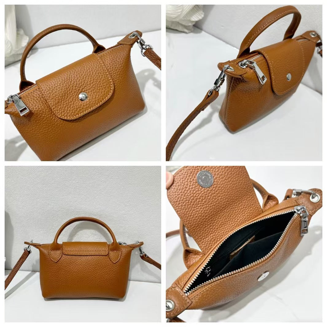 Dumpling Bag Top Layer Cowhide Niche Phone Bag Crossbody Small Bag Casual Genuine Leather Women's Bag Multifunctional Coin Purse