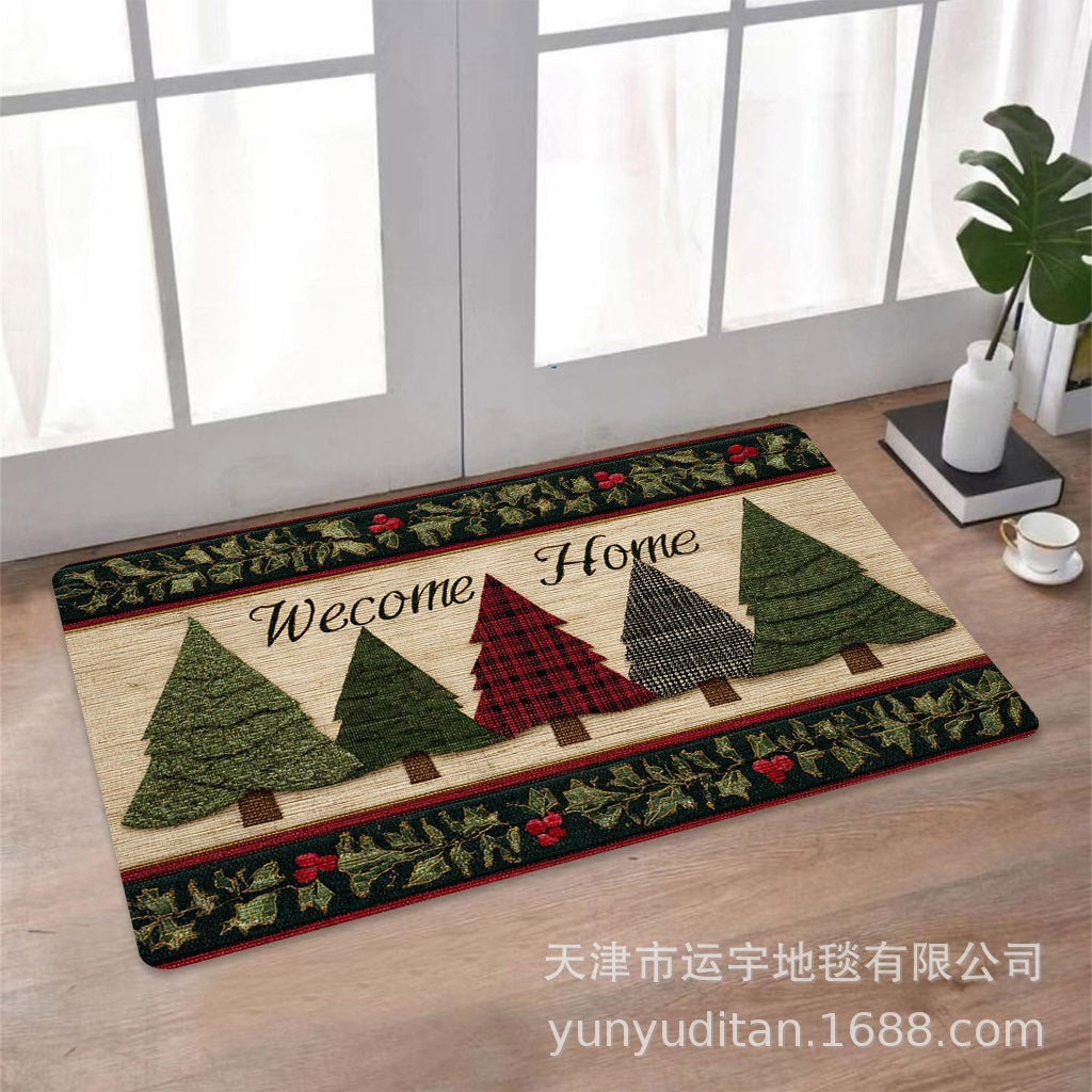 Christmas Decorative Doormat Crystal Velvet Non-Slip Door Mat Festive Atmosphere Entrance Door Mat Outdoor Dust Removal Mat