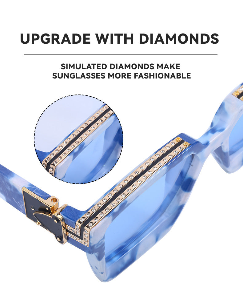 Diamond-Studded Large Square Frame Sunglasses for Women, European and American Style, 0k Influencer Same Style Sunglasses for Men, Trendy and High-End Feel shades