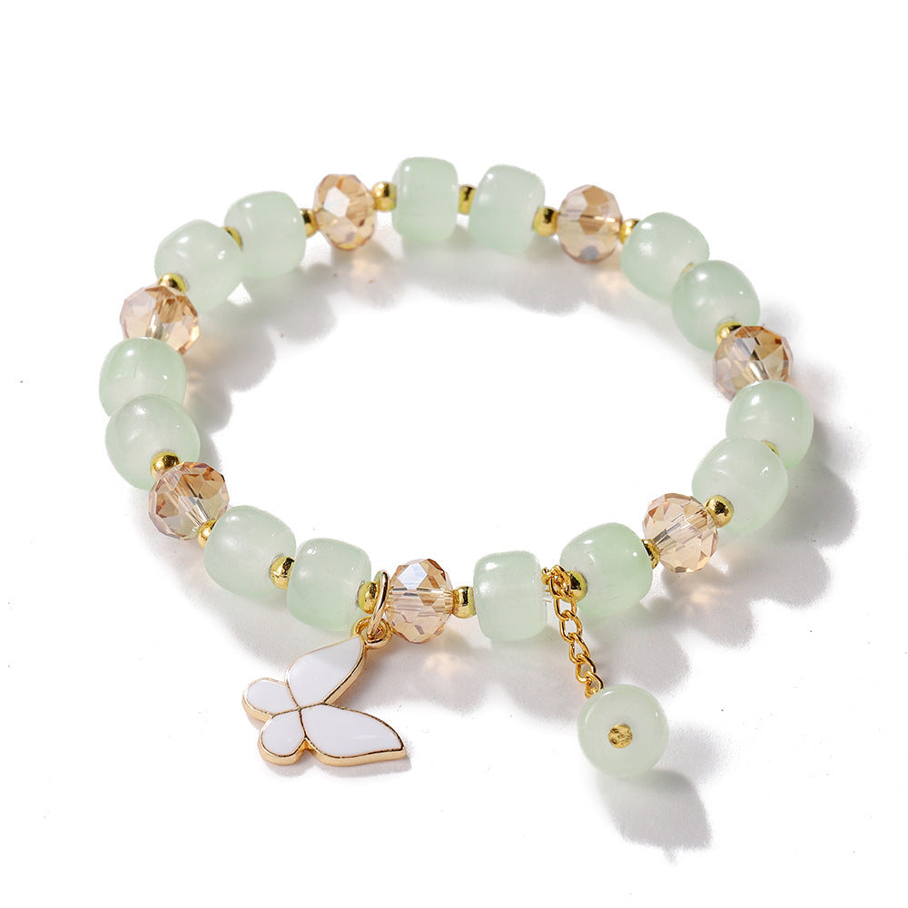 New Explosive Crystal Bracelet for Women, Dopamine Color Matching Beaded Butterfly Crystal Glass Bracelet