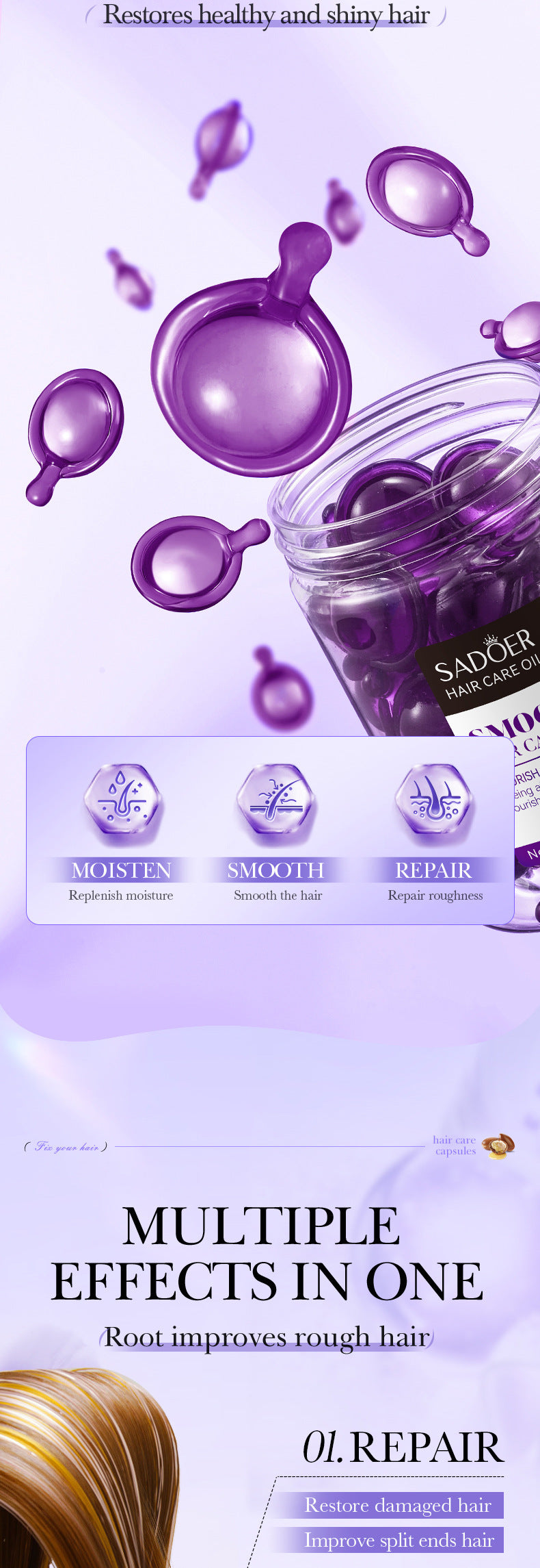 Nut Oil Hair Care Capsules SADOER Improve Frizz Essential Oil Capsule Conditioner  Wholesale