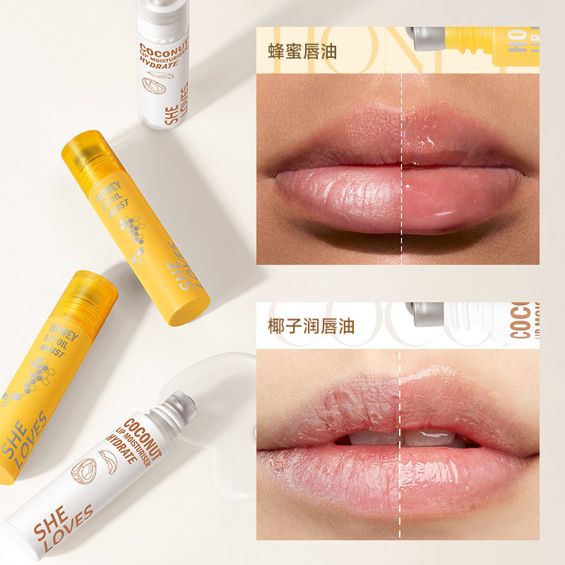 Honey Coconut Roll-On Lip Oil Long-lasting lightening lip lines moisturizing nourishing transparent glossy glass lip gloss