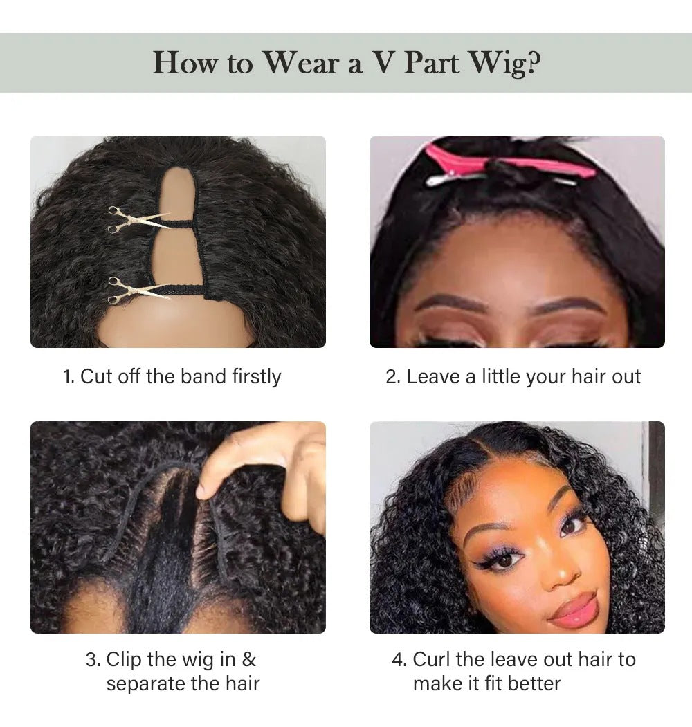 Africa YAKI Straight Hair with Curly Ends Synthetic Wig V High-Temperature Fiber Wig with Hollow Top