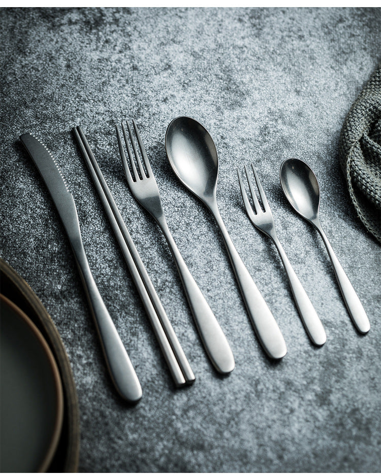 New Moon Moonlight Retro Vintage Stainless Steel Western Cutlery Set Snowflake Matte Texture Industrial Style Chopsticks Tableware