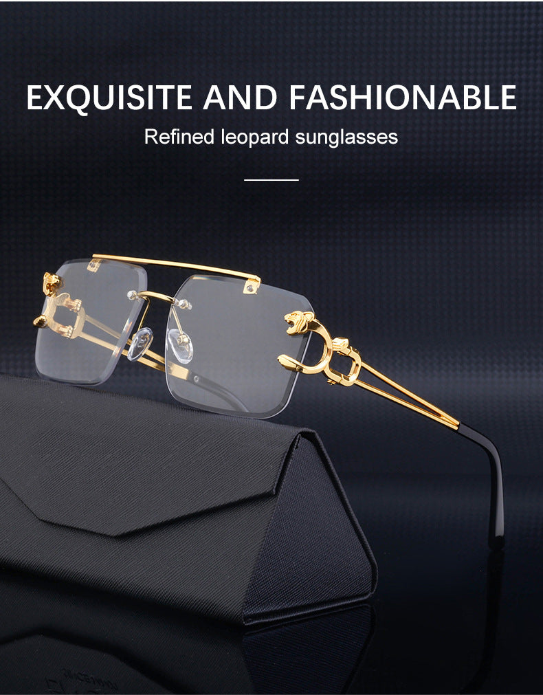 European and American Retro Double Bridge Sunglasses for Men Fashion Leopard Rimless Cut Edge Sunglasses for Women Wholesale shades