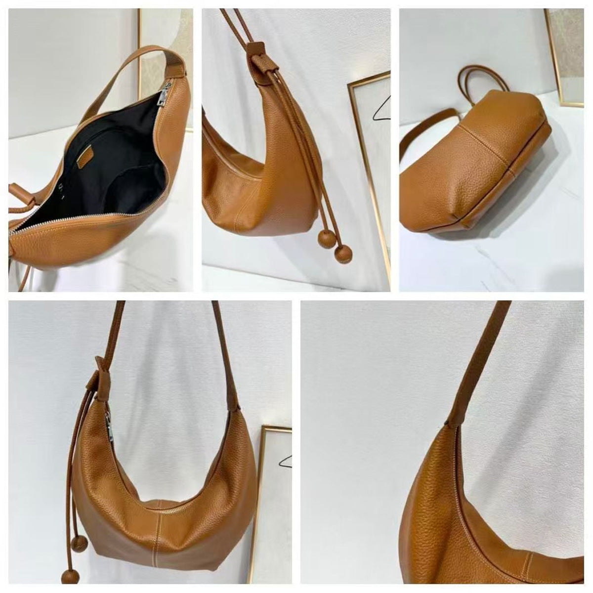 New Genuine Leather Underarm Bag Top Layer Cowhide Horn Dumpling Bag Simple Casual Versatile Single Shoulder Crossbody Bag