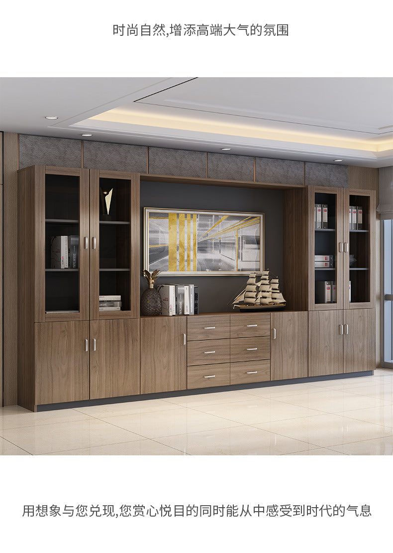 Wooden File Cabinet Office Bookshelf Boss Desk Background Cabinet Drawer-Type Office Document Cabinet Glass Door High Cabinet
