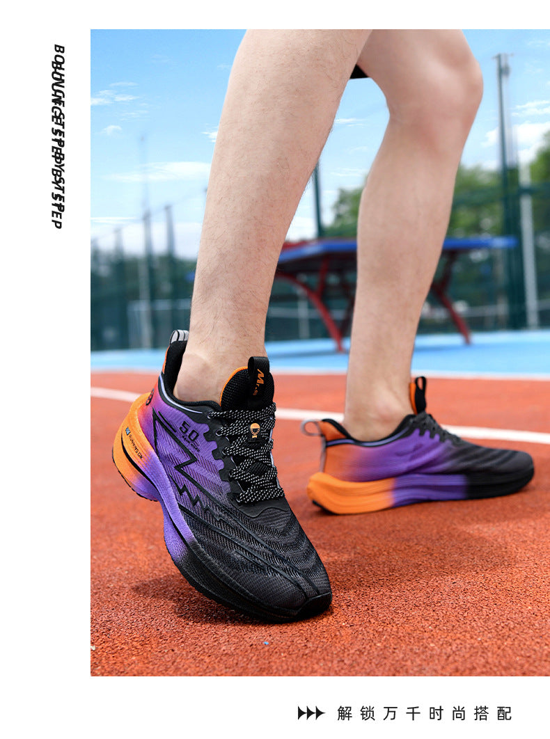 Carbon Plate Running Shoes Mesh Ultra-light Breathable Sports Shoes Men Couple All-match Casual Popcorn Running Shoes Breathable Lightweight