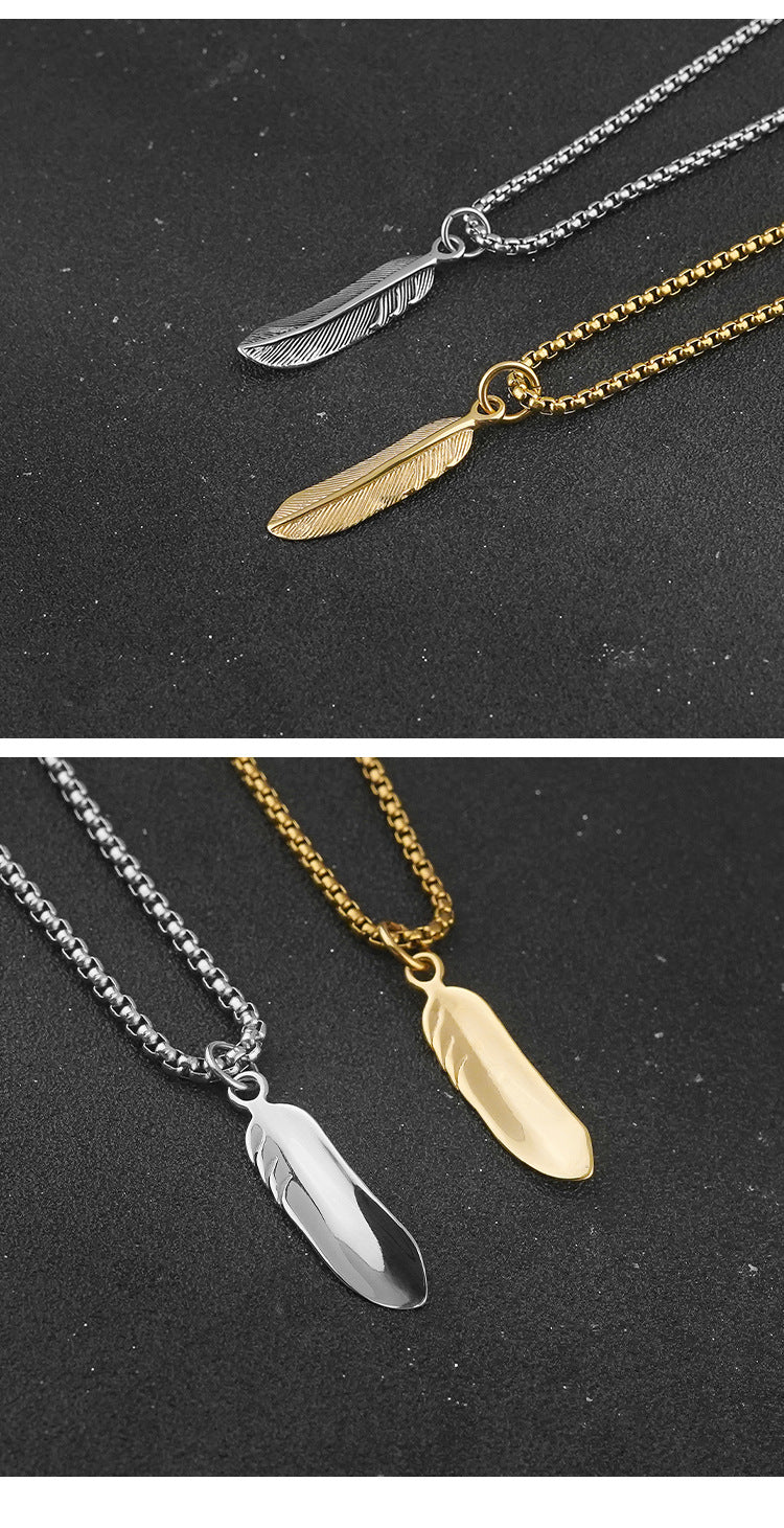 In Stock Stainless Steel Feather Personality Simple Necklace Niche ins Clavicle Chain Sweater Chain Titanium Steel Pendant