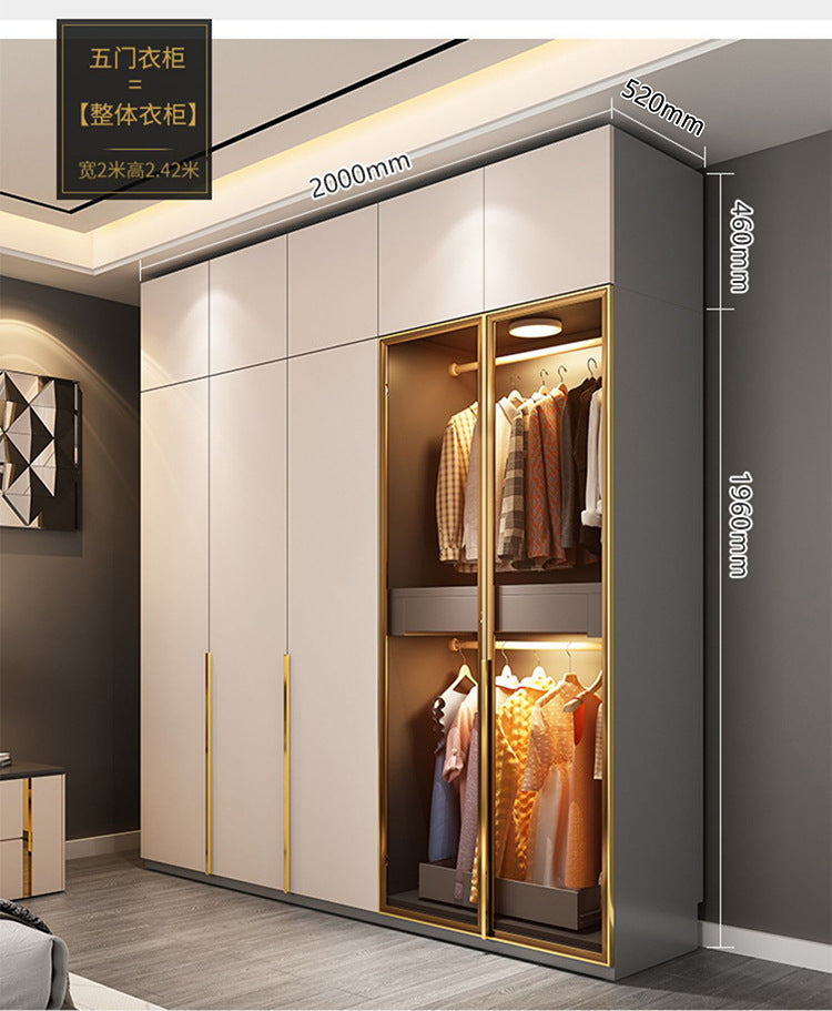 Flat Door Glass Door Wardrobe Modern Household Bedroom Cloakroom Four-Six-Eight Door Assembly Wardrobe Storage Large Wardrobe