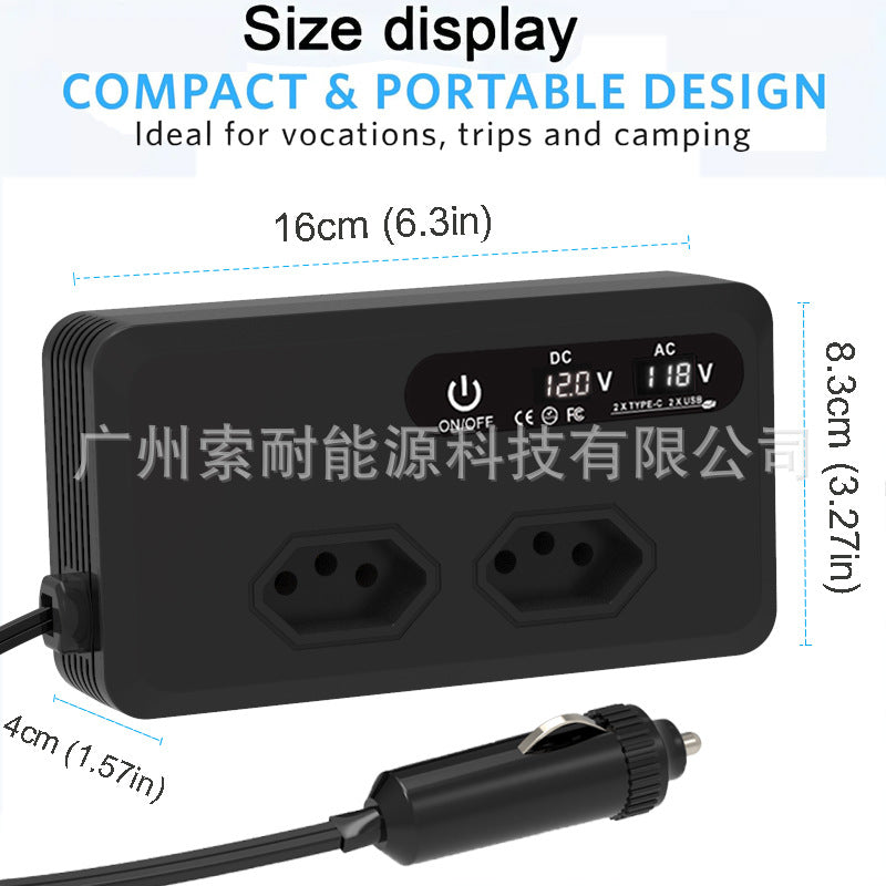 Hot Selling Car Inverter200W 12V Turn110V/220V Double USB Type-C Mouth inverter
