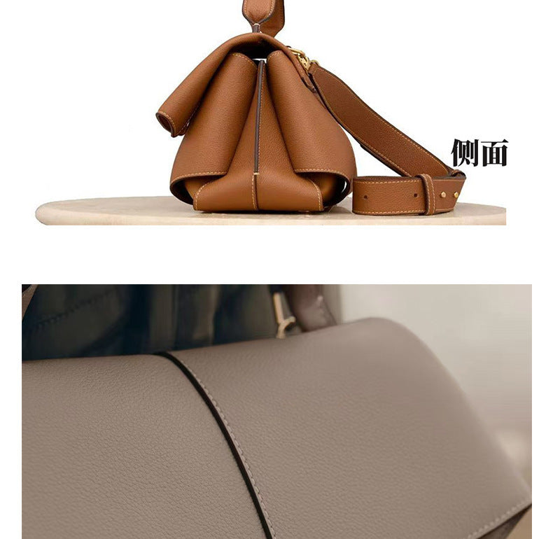 European and American Retro Smile Bag French Bolingin Niche Genuine Leather Women's Bag High-end Wrinkle Handbag Crossbody Bag