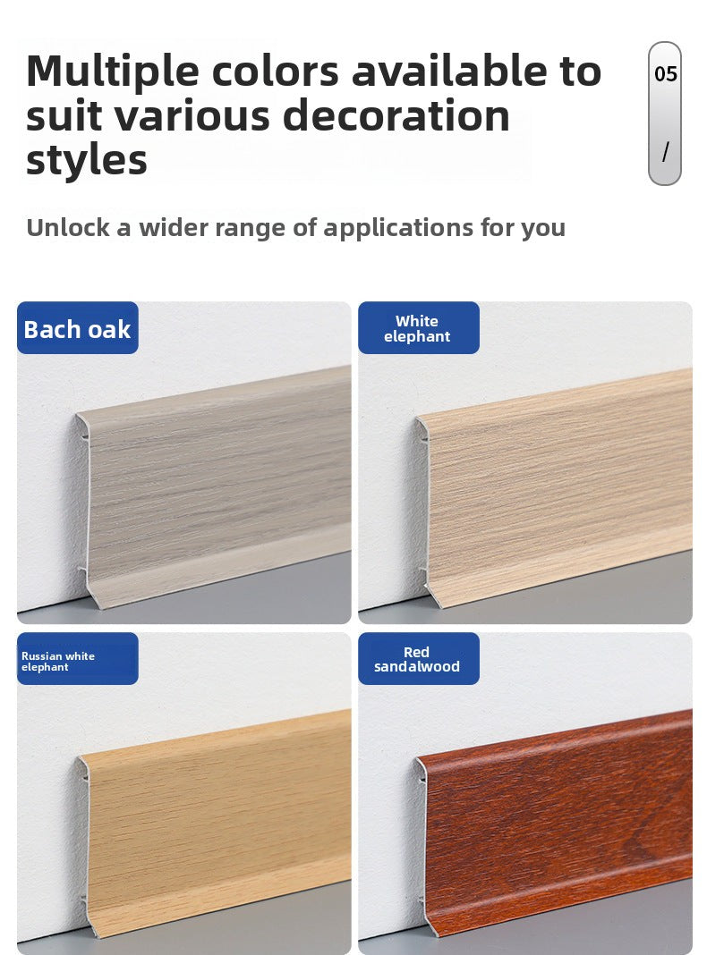 Thickened aluminum alloy skirting board, snap-on metal baseboard, self-adhesive, seamless, stainless steel skirting board for home use