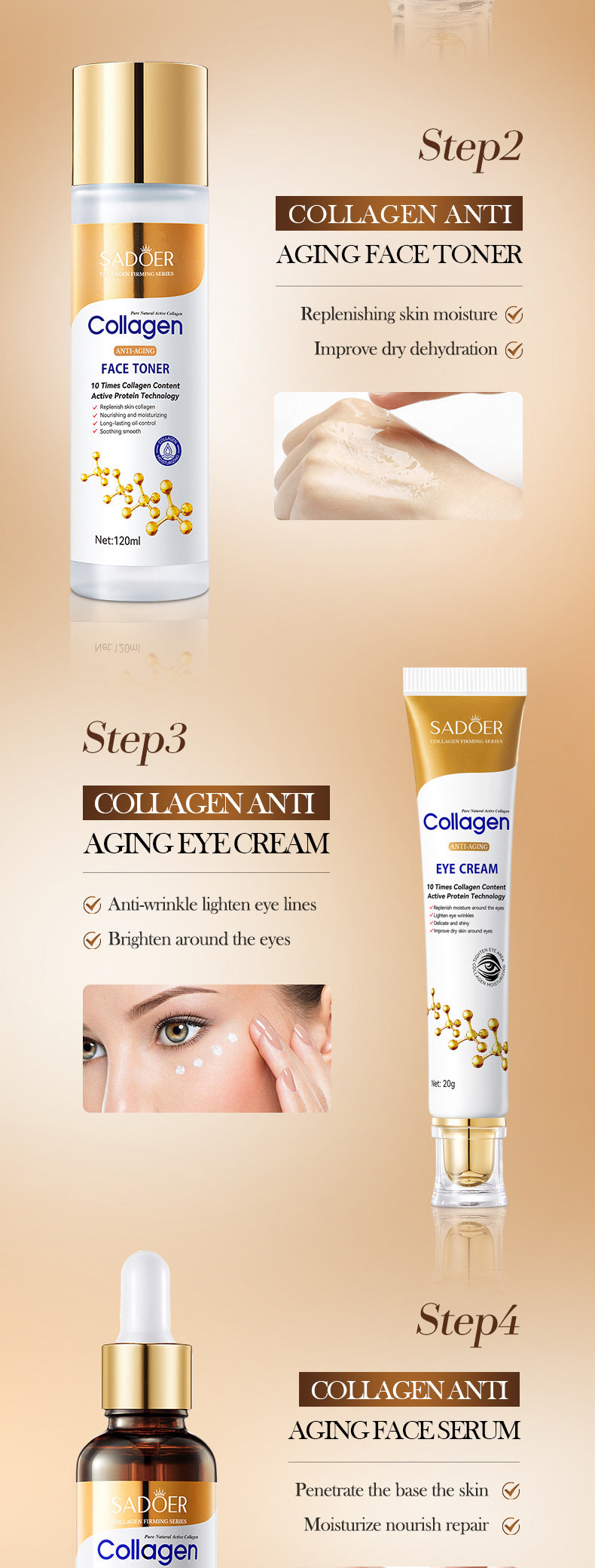 Collagen Firming Skincare6Set SADOER Moisturizing and Hydrating Set Box  Wholesale