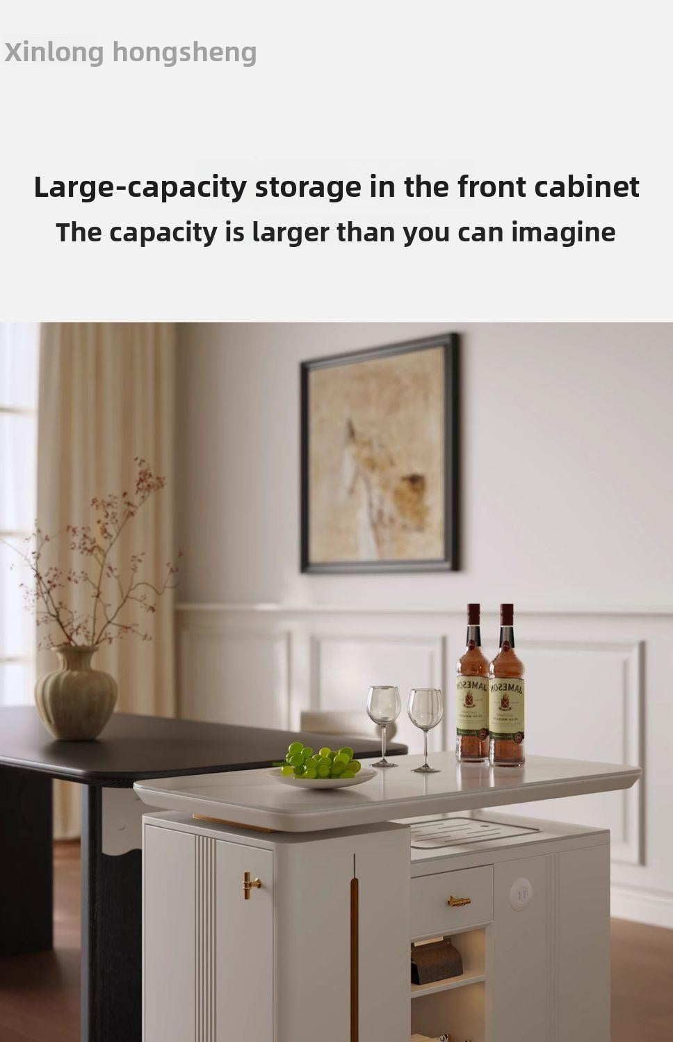 All Solid Wood Movable Tea Table Tea Desk Home Tea Cart Light Luxury Modern Rock Plate Rotating Balcony Table Chair with Wheels Tea Cart