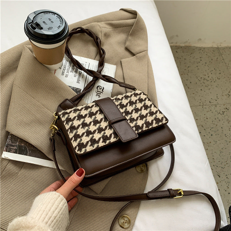 Trolis Houndstooth Bag for Women2024New Trendy Korean Version Niche Versatile Single Shoulder Crossbody Fashion Small Square Bag