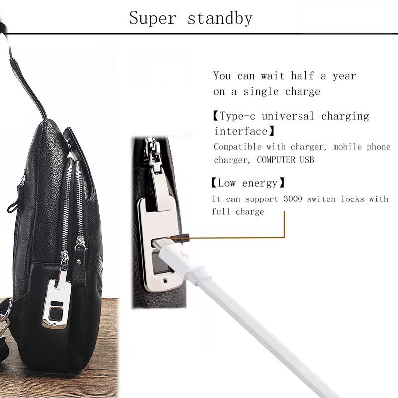 Anti-theft Bag Men's Genuine Leather Chest Bag High-end Security Password Lock Travel Outdoor Crossbody Small Backpack Men's Shoulder Bag
