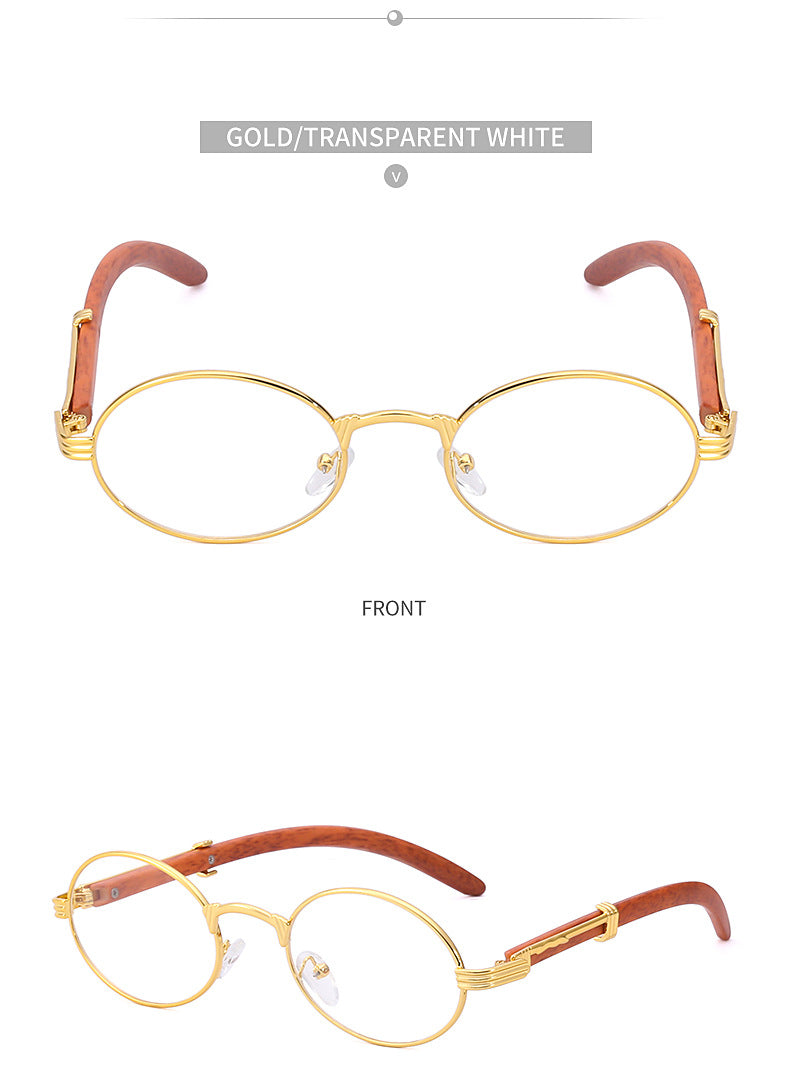 Vintage Small Frame Glasses for Women Imitation Wood Grain Oval Frame Sunglasses for Men Trendy Anti-Glare Sunglasses sunglasses
