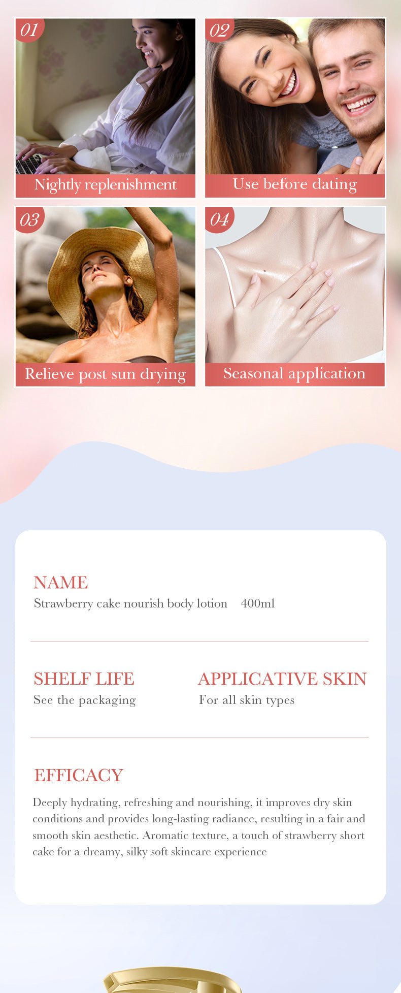 Strawberry Nourishing Body Lotion400ml BIOAOUA Moisturizing Body Lotion  Wholesale