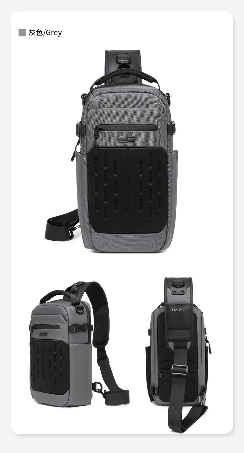 OZUKO Men's Chest Bag Waterproof Multifunctional Crossbody Bag Trendy Portable Small Backpack Large Capacity Single Shoulder Men's Bag
