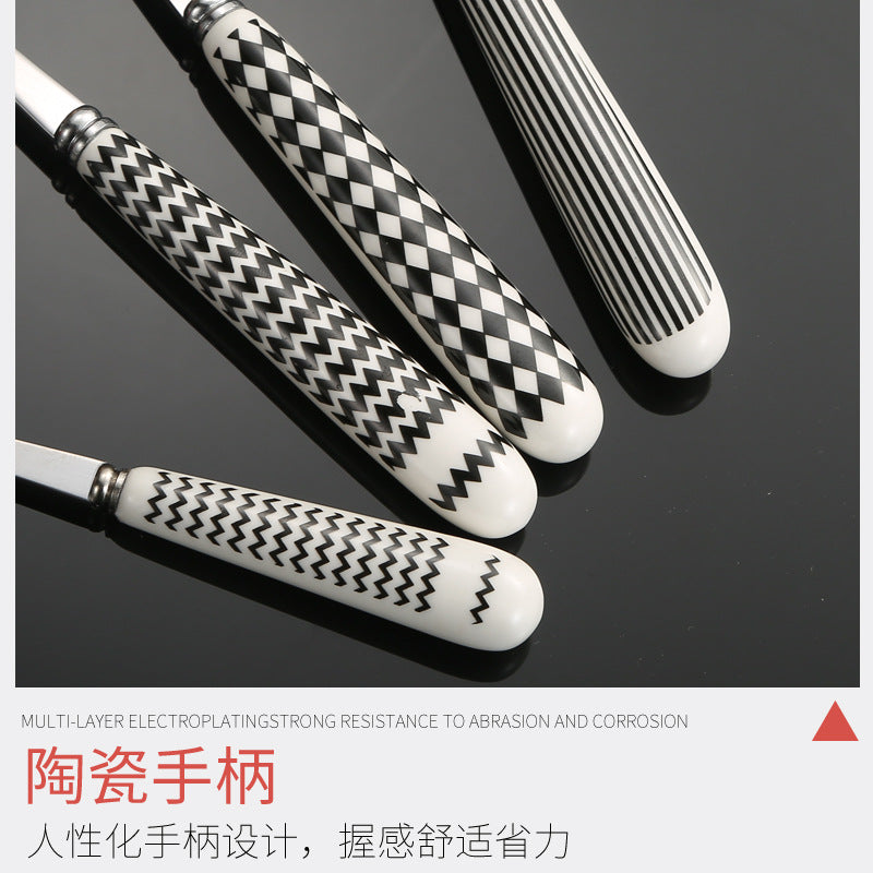 410Stainless Steel Cutlery Restaurant Creative Hepburn Style Ceramic Handle Knife Fork Spoon Tea Spoon Set Western Steak Knife Fork