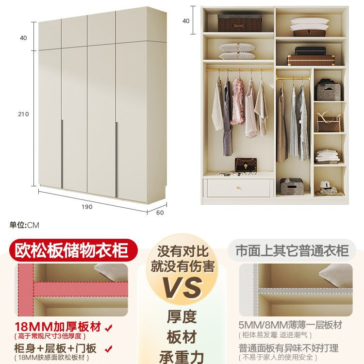 European Pine Board Full-Height Wardrobe3.0/2.8/2.7/2.6/2.5m Mi Light Luxury Bedroom Storage Cabinet
