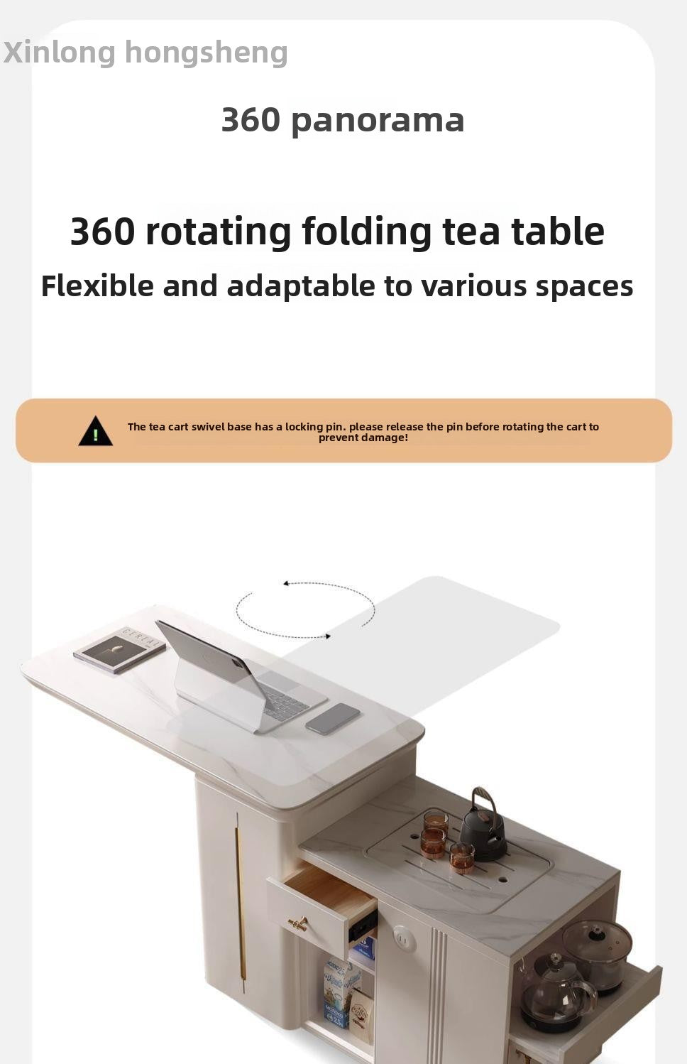 All Solid Wood Movable Tea Table Tea Desk Home Tea Cart Light Luxury Modern Rock Plate Rotating Balcony Table Chair with Wheels Tea Cart
