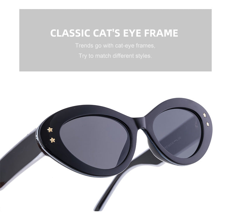 New Wide Mirror Leg Cat Eye Sunglasses for Women, European and American Fashion, High-End Feel Sunglasses sunglasses