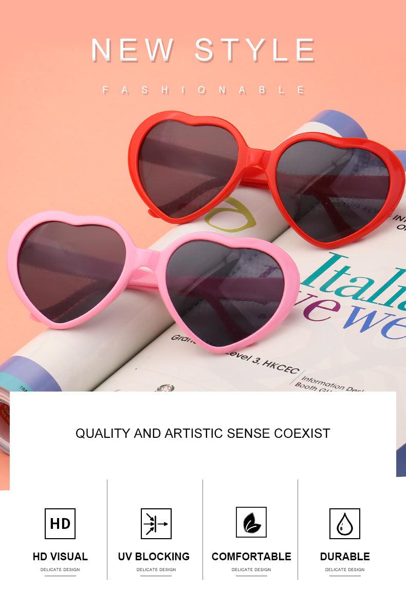 Light Changing Heart Romantic Glasses Night Internet Celebrity Same Style Sunglasses Trendy Heart Sunglasses Stage Performance