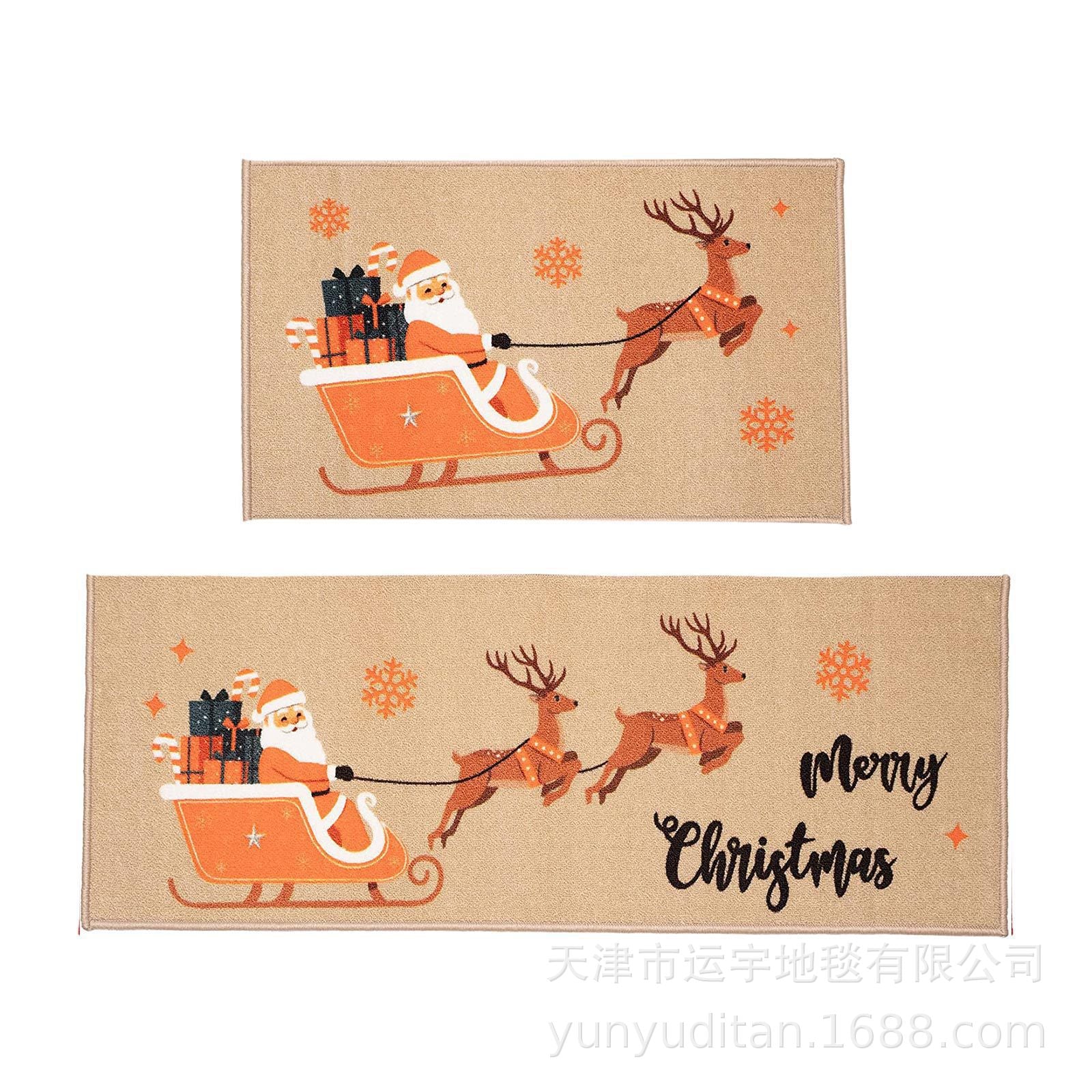 Christmas Kitchen Floor Mat Two-Piece Set Crystal Velvet Water-Absorbent Oil-Absorbent Non-Slip Foot Mat Holiday Decorative Floor Mat