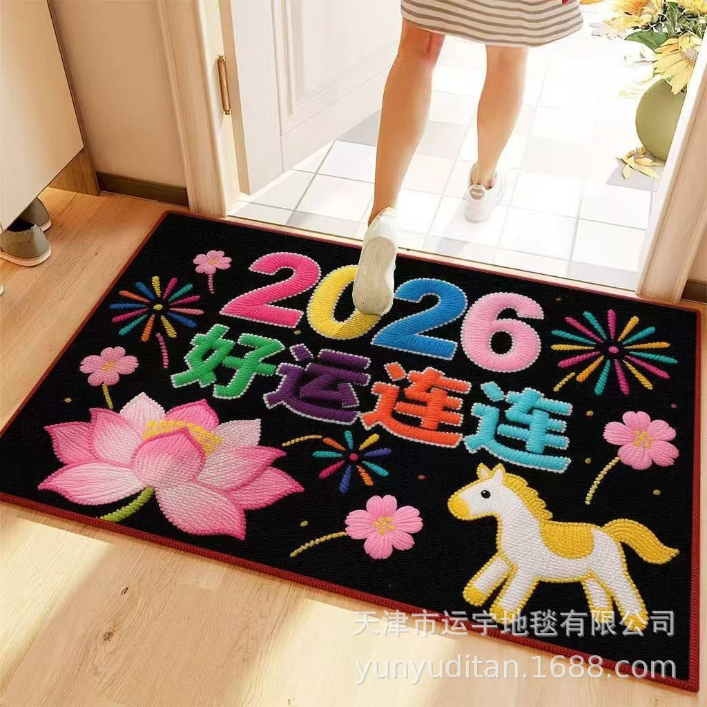 2026Year of the Horse Doormat New Year Red Festive Entrance Door Mat Spring Festival Atmosphere Dust Removal Foot Mat