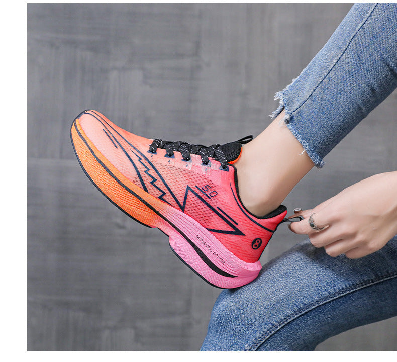 Carbon Plate Running Shoes Mesh Ultra-light Breathable Sports Shoes Men Couple All-match Casual Popcorn Running Shoes Breathable Lightweight