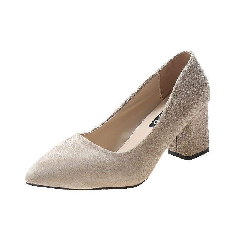 Etiquette Black Large Size High Heels Shallow Mouth Pointed Toe Non-Chafing Single Shoes Women Chunky Heel Professional Versatile Mid-Heel Work Shoes