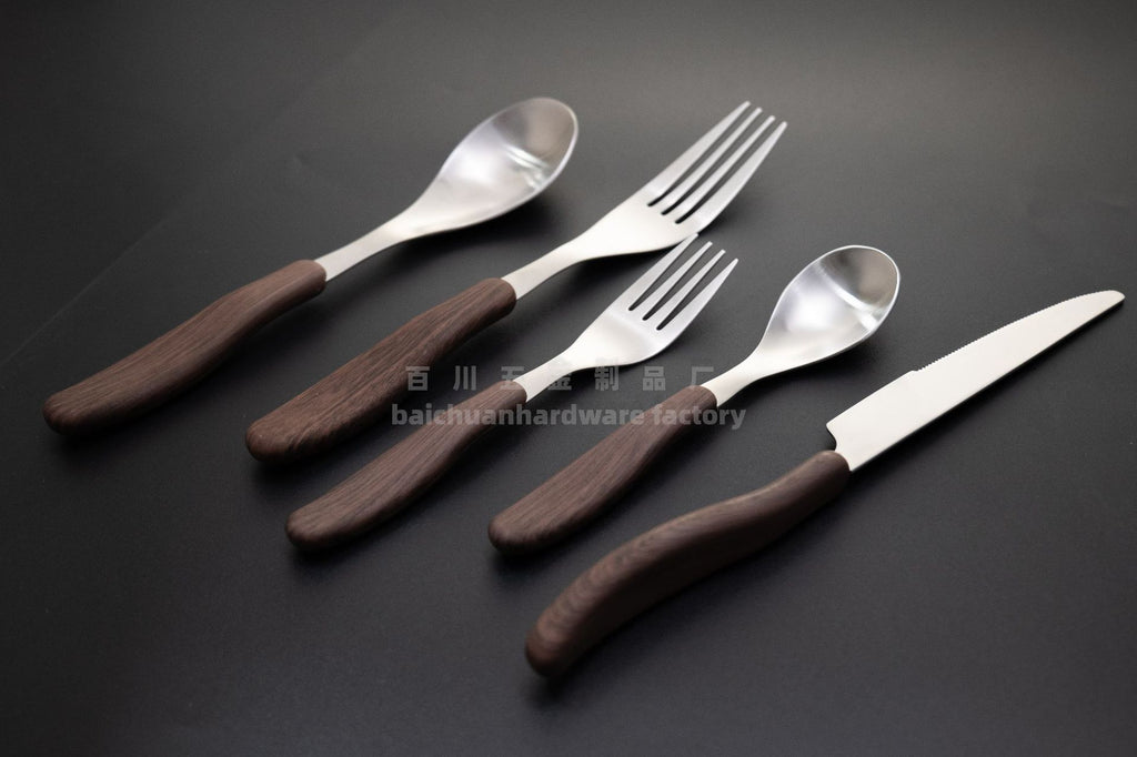 18/10Stainless Steel Western Tableware Set Imitation Wood Grain Handle Steak Knife Fork Spoon High-end Western Hotel Tableware