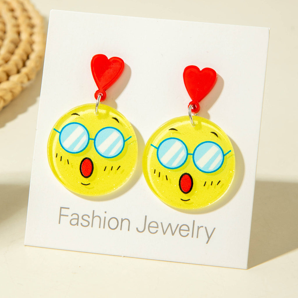 European and American Ornament Cartoon Round Smiley Yellow Earrings Cute and Unique earrings Jewelry Wholesale