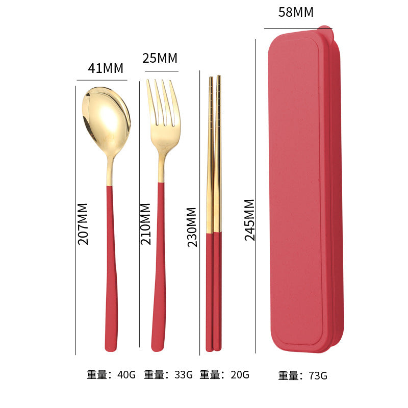 304Stainless Steel Tableware Student Korean Portable Tableware Office Worker Outdoor Spoon Fork Chopsticks Four-piece Set