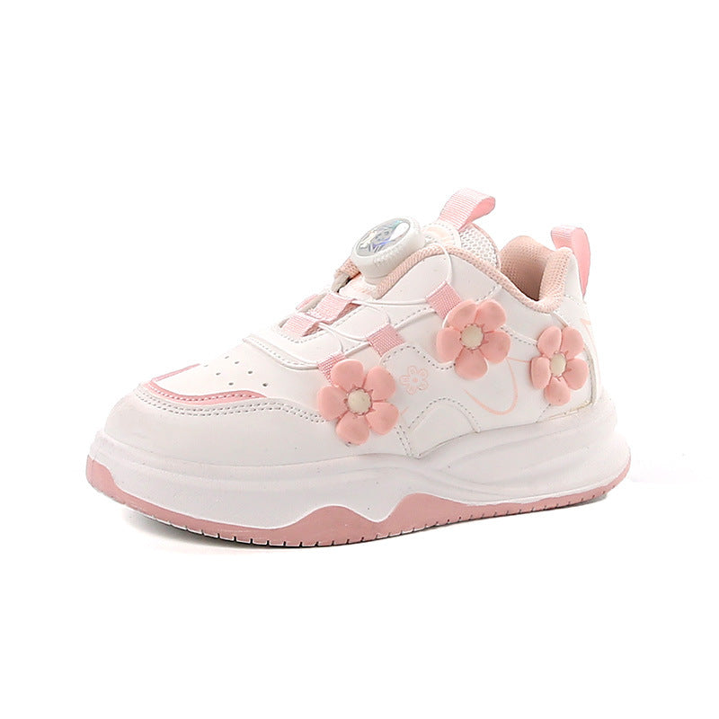 Children's Sports Shoes Spring and Autumn2025New Student Knob Girls' White Sneakers Versatile Casual Girls' Running Shoes